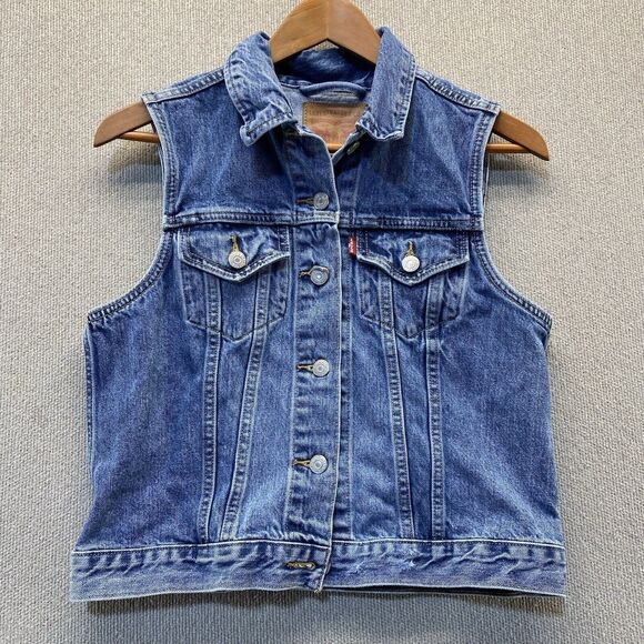 Levi's Denim Jean Trucker Jacket Vest Sleeveless Youth Medium - Picture 1 of 7